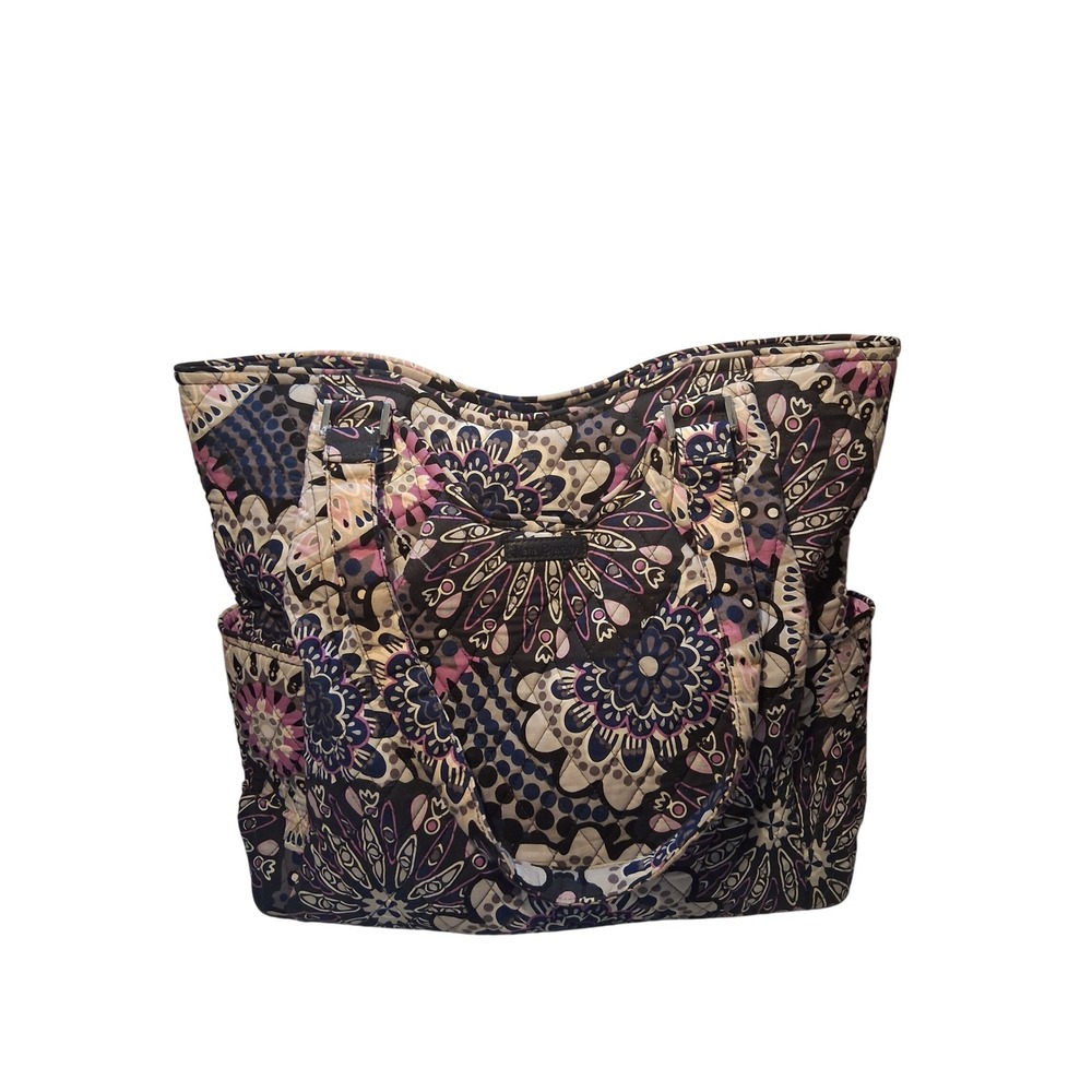Vera Bradley Midnight Blues Quilted Cotton Tote Bag Floral Shoulder Purse